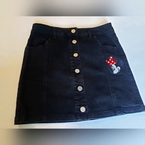 Disney Skirt Youth Girls Large Black Denim Minnie Mouse Button Fly Bottoms